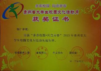 我院荣获贵州省大学生校园文化活动月先进集体（2013年）